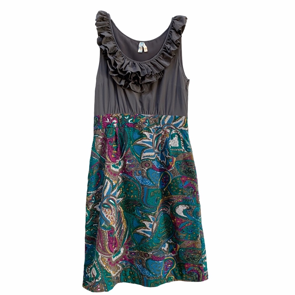 Anthropologie Maeve Seaside Fields Paisley Silk Ruffle Dress Twee Boho Size 4